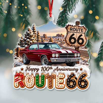 Custom Photo Car Happy 100th Anniversary Route 66 Acrylic Ornament, Personalized Christmas Tree Decoration Gift For Car Lovers LM32 670289