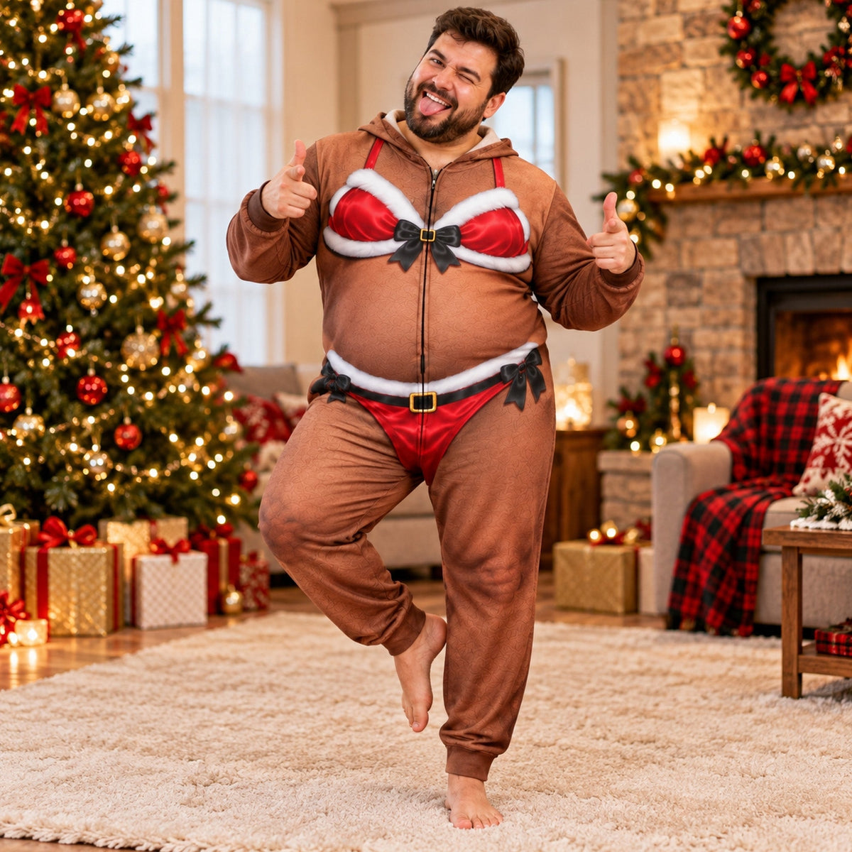 Personalized Fake Bikini Underwear Christmas Onesie Pajamas CH07 180574