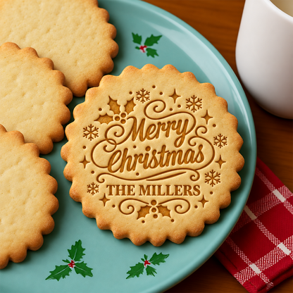 Personalized Family Name Merry Christmas With Snowflake Cookie Stamp - Holiday Baking Gift For Family HA75 919634