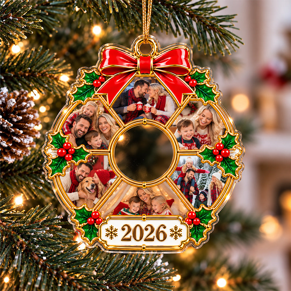 Custom Photo Christmas Round Wreath Acrylic Ornament, Personalized Family Holiday Keepsake HO82 903788