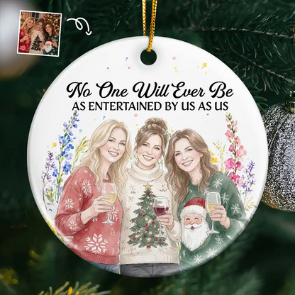 Christmas Gift For Best Friend - Personalized Custom Photo Watercolor Floral Circle Ceramic Ornament