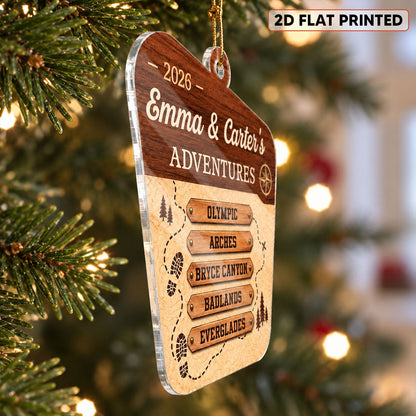 National Park Adventures - Personalized Acrylic Ornament - National Parks Adventure Lovers, National Park Trip Keepsake, Couple Traveling Christmas Gift