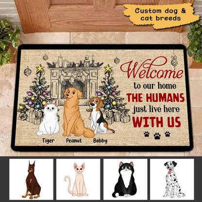 Dogs Cats Welcome To Our Home Christmas Personalized Doormat