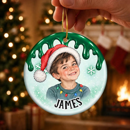 Custom Photo Name Christmas Gifts for Kids - Personalized Ceramic Ornament
