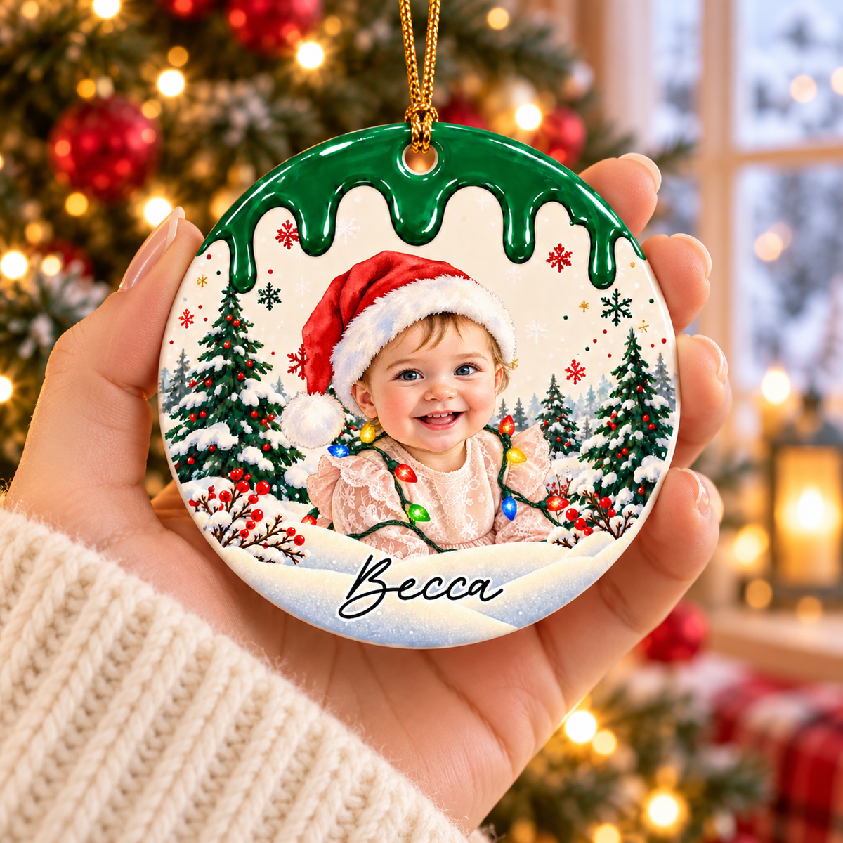 Custom Photo Christmas Portrait Gifts - Personalized Christmas Ornament - Little Hearts Full Of Joy