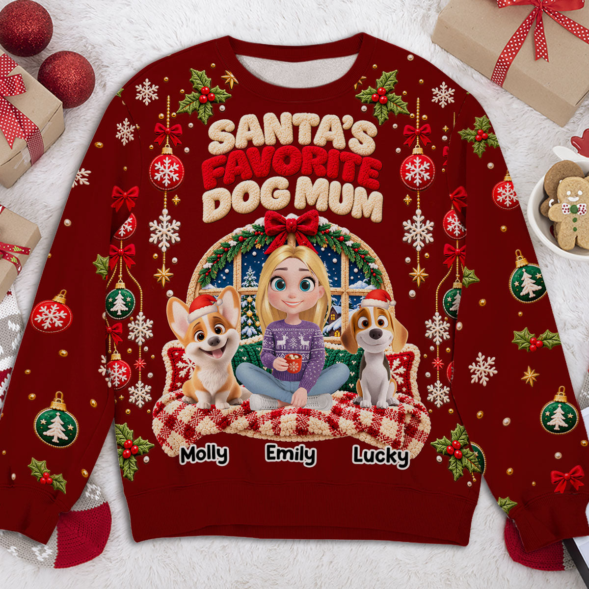 Custom Christmas Sweatshirt for Dog Mom, Dog Dad • Favorite Dog Mom - Personalized All-Over-Print Sweatshirt