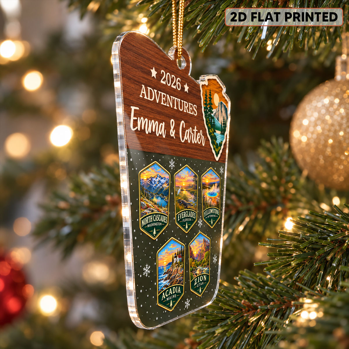 Custom National Parks Adventures - Personalized Acrylic Ornament - National Parks Adventure Lovers, National Park Trip Keepsake, Couple Traveling Christmas Gift