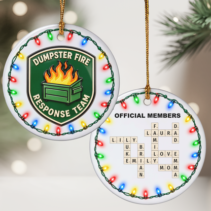 Dumpster Fire Response Team - Custom Crossword Names - Personalized Ornament