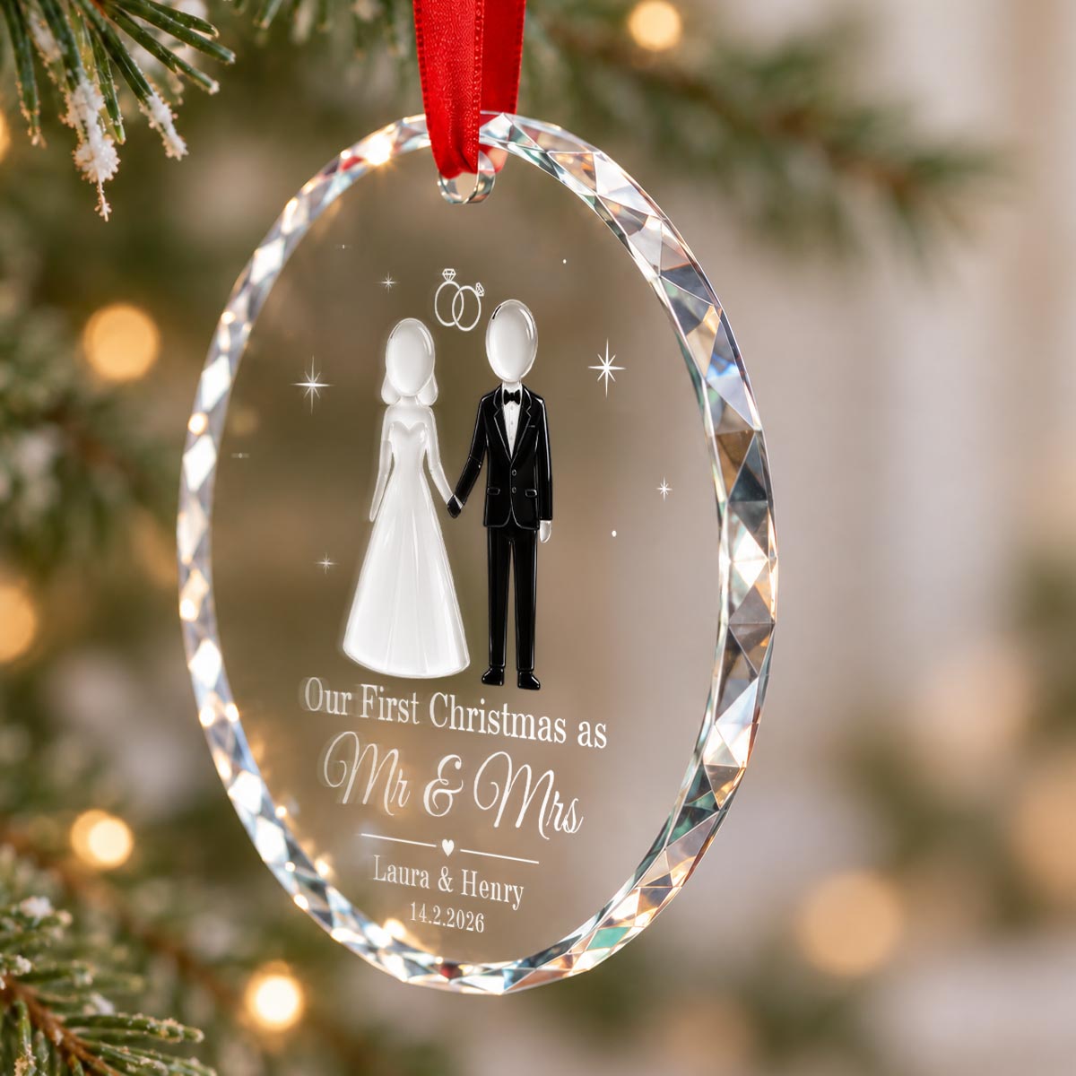 The Year We Became Mr & Mrs 2D Flat Printed - Personalized Glass Ornament - Wedding Gifts, First Christmas Keepsake For Couple