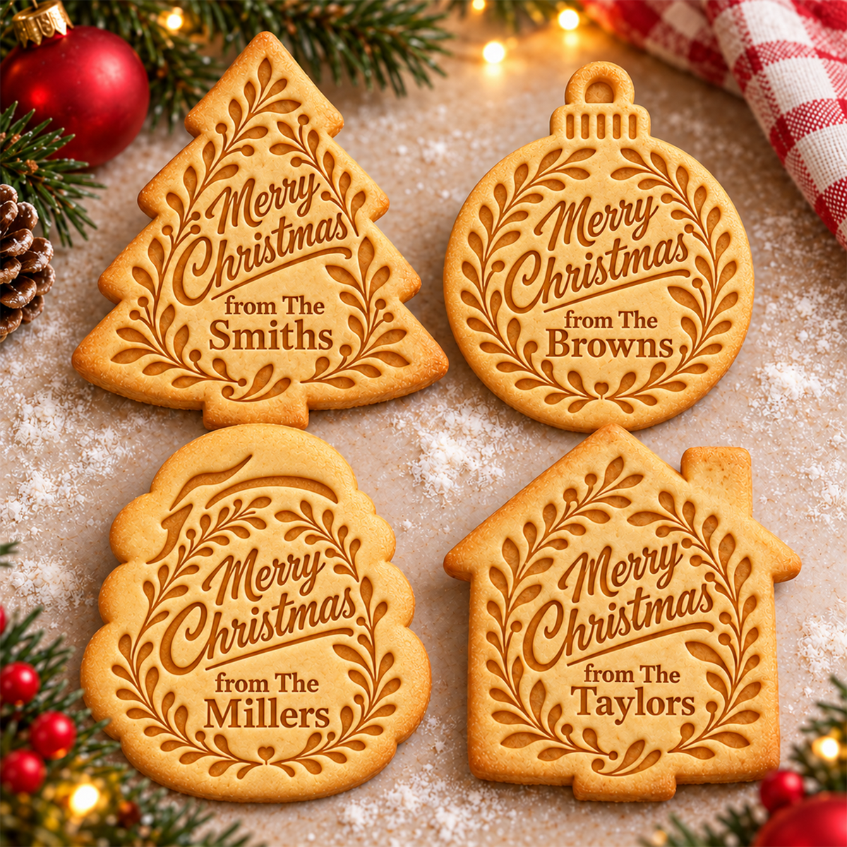 Custom Family Name Merry Christmas Shaped Cookie Stamp TH10 171507