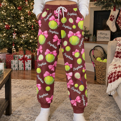Coquette Bow Tennis Custom Name Gift For Tennis Player, Tennis Team - Personalized Lounge Pants
