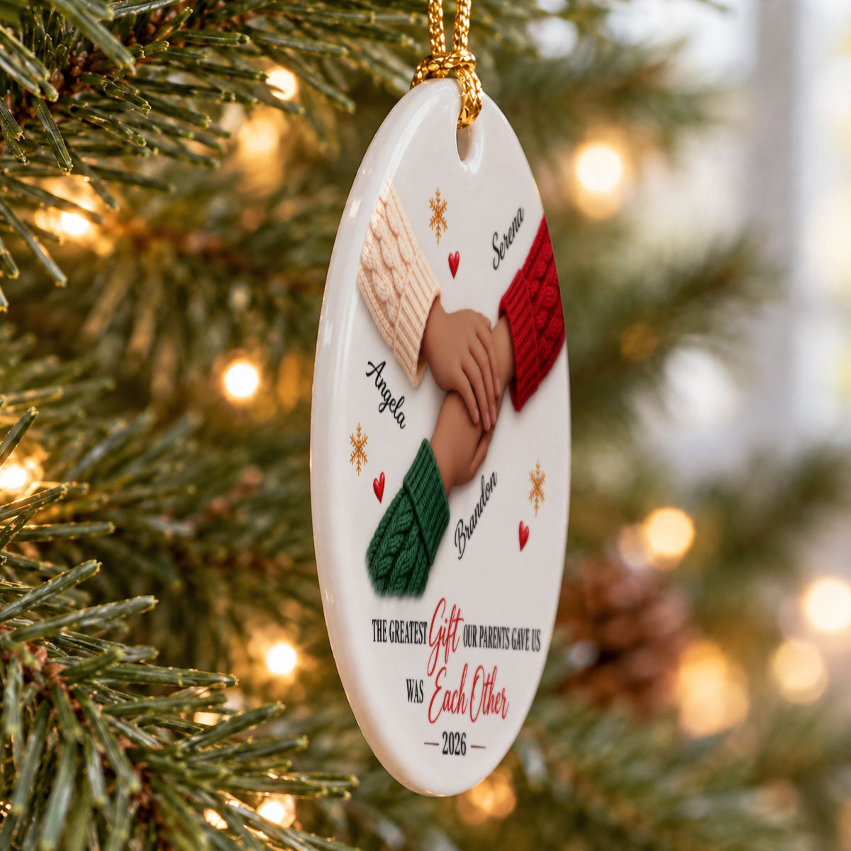 The Greatest Gift Siblings Hands - Personalized Ceramic Ornament - Christmas Gift for Brother Sister, Sibling Family Keepsake