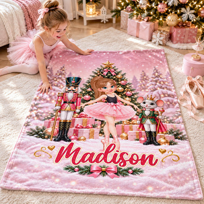 The Nutcracker Ballet Dancer - Personalized Fleece Blanket - Christmas Gift for Daughter, Granddaughter, Niece