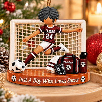 Just A Boy Who Loves Soccer, Personalized Soccer Ornament, Custom Player Name Gift, Gift For Soccer Players Na02