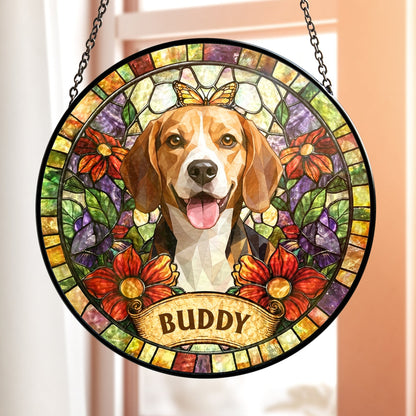 Personalized Pet Portrait Stained Glass Suncatcher – Custom Photo Window Hanging, Unique Keepsake Gift for Pet Lovers