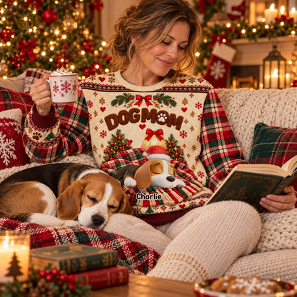 Custom Christmas Sweatshirt for Dog Mom, Dog Dad • Sleeping Dog - Personalized All-Over-Print Sweatshirt