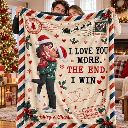 I Love You More The End I Win - Personalized Fleece Blanket - Heartfelt Christmas Gift for Her, for Him