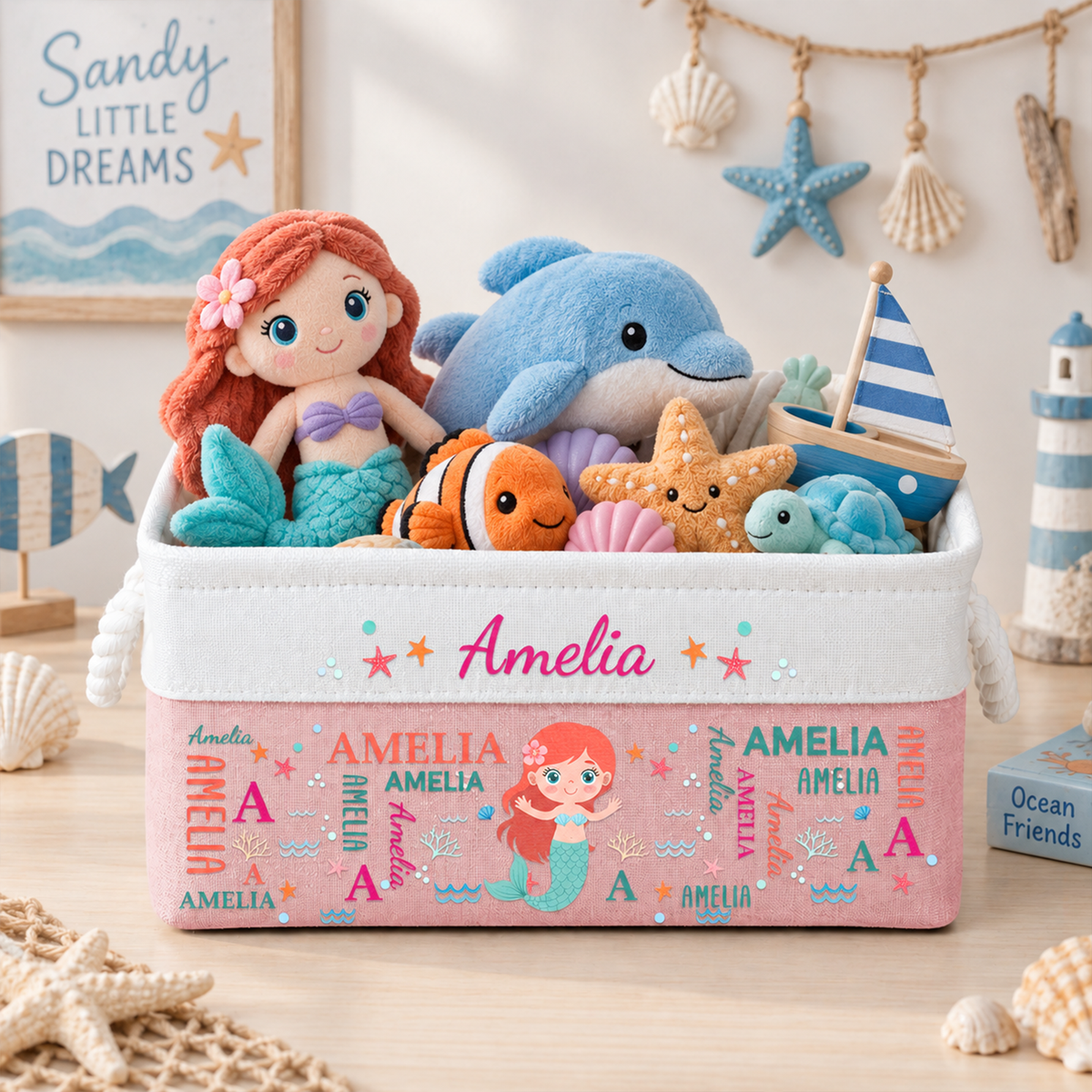 Cute And Beachy Custom Name - Personalized Storage Basket