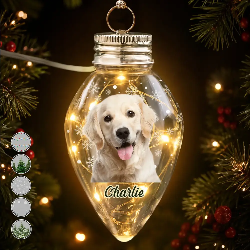 Christmas Gift For Family Kids Pet Lovers - Personalized Custom Photo Christmas Together Family Chili Bulb LED Light