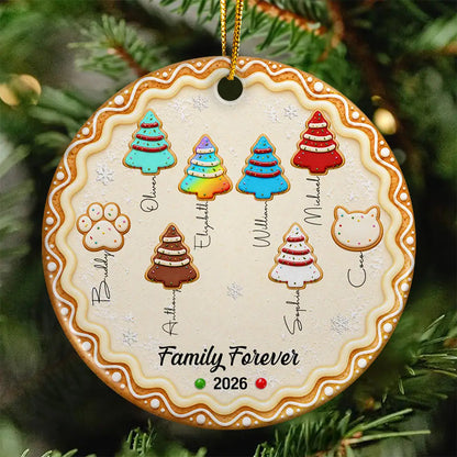 Christmas Gifts For Family - Personalized Family Forever Linked Together Gingerbread Style Circle Ceramic Ornament