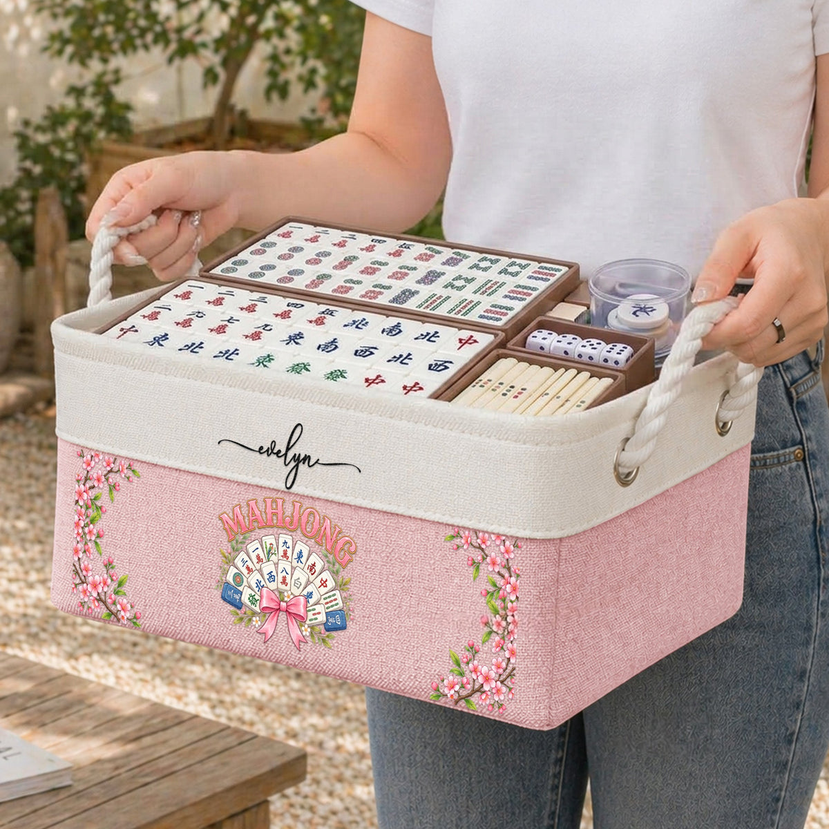 Mahjong Game Night Gift For Mahjong Lover - Personalized Storage Basket
