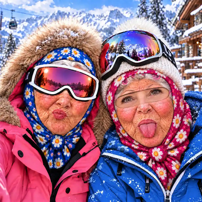 Winter Skiing Gag Gift For Bestie, Girl Group - Personalized 3D Realistic Funny Old Lady Face Balaclava Face Mask