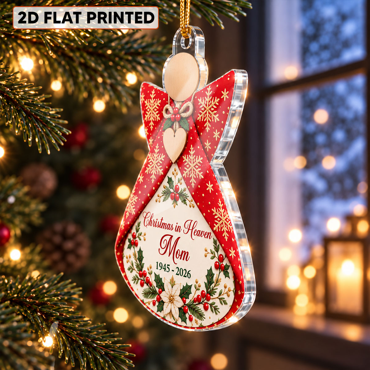 Christmas in Heaven Memorial Angel - Personalized Acrylic Ornament - Remembrance Gift, Sympathy Gift For Family
