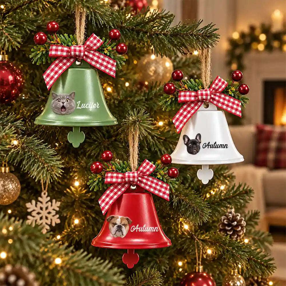 Christmas Gift For Dog Cat Lovers - Personalized Custom Photo Tree Hanging Decoration Bell Ornament