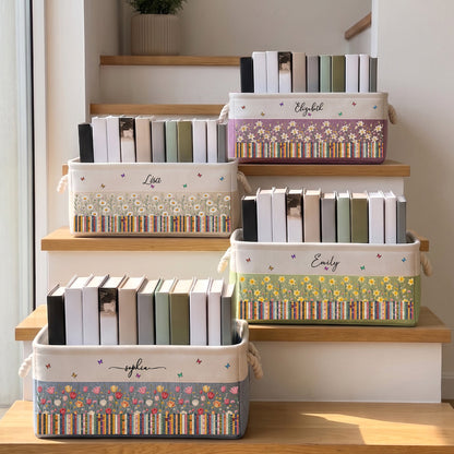 Custom Birth Flower & Name - For Book Lovers - Personalized Storage Basket