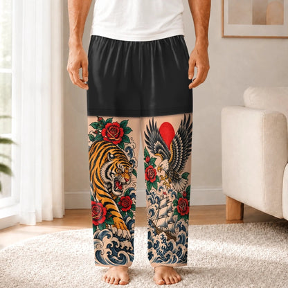 Custom Tiger Eagle Tattoo Art Gifts for Men - Personalized Pajamas Pants