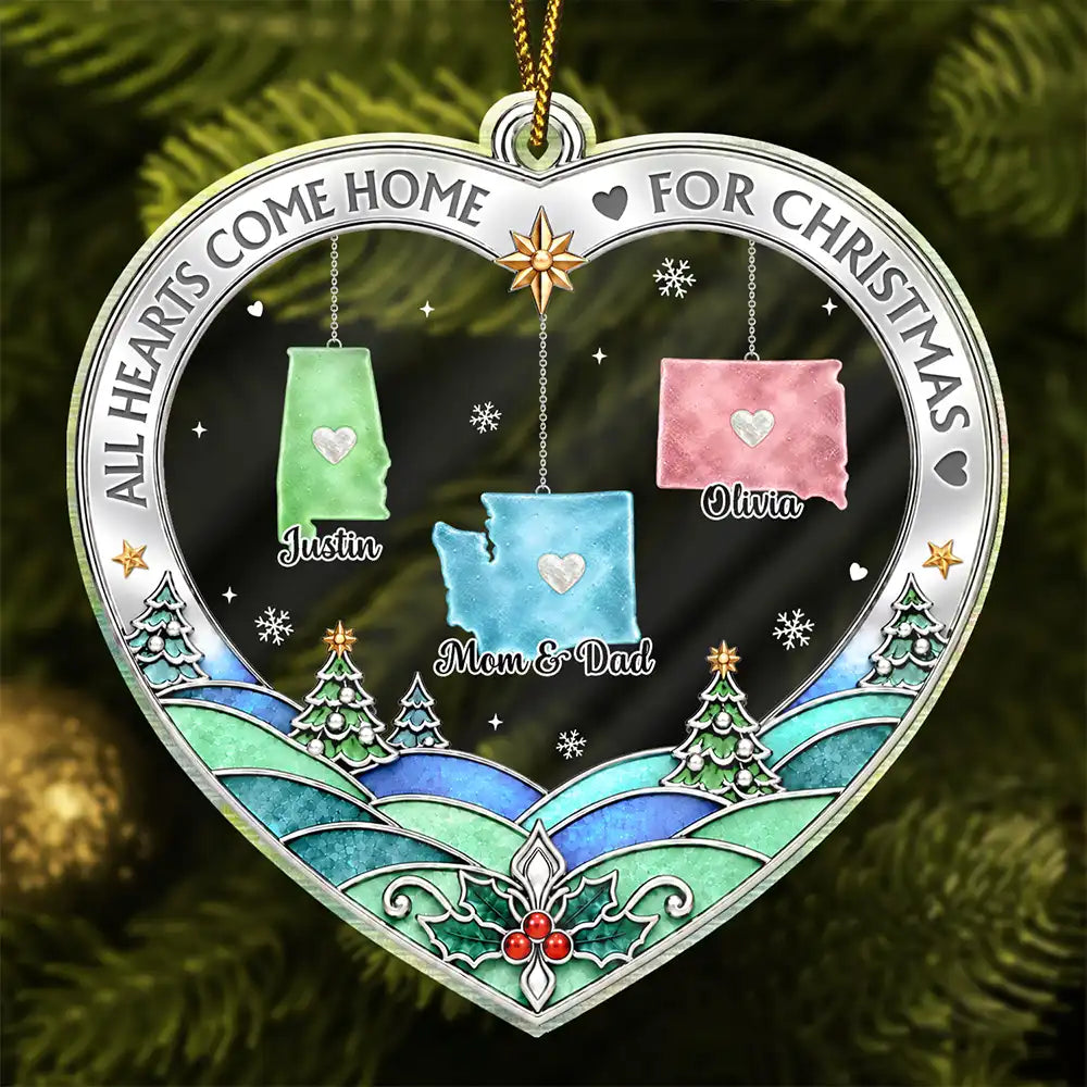 Christmas Gift For Long Distance Family - Personalized All Hearts Come Home For Christmas Acrylic Ornament