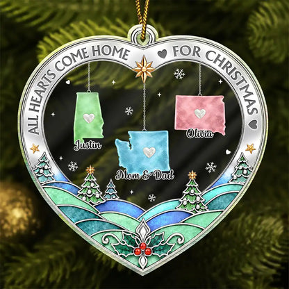 Christmas Gift For Long Distance Family - Personalized All Hearts Come Home For Christmas Acrylic Ornament