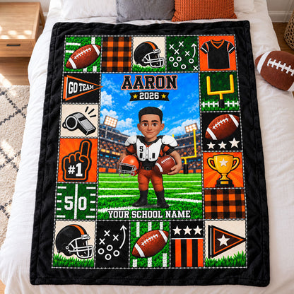 Football Star Custom Name And Number - Personalized Fleece Blanket - Gift For Football Players, Grandkids, Boys, Girls
