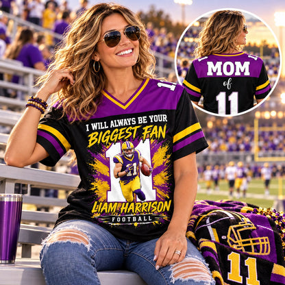 Personalized I Will Always Be Your Biggest Fan ,Custom Photo Jersey , Photo & Number, Football Mom Gift Na02