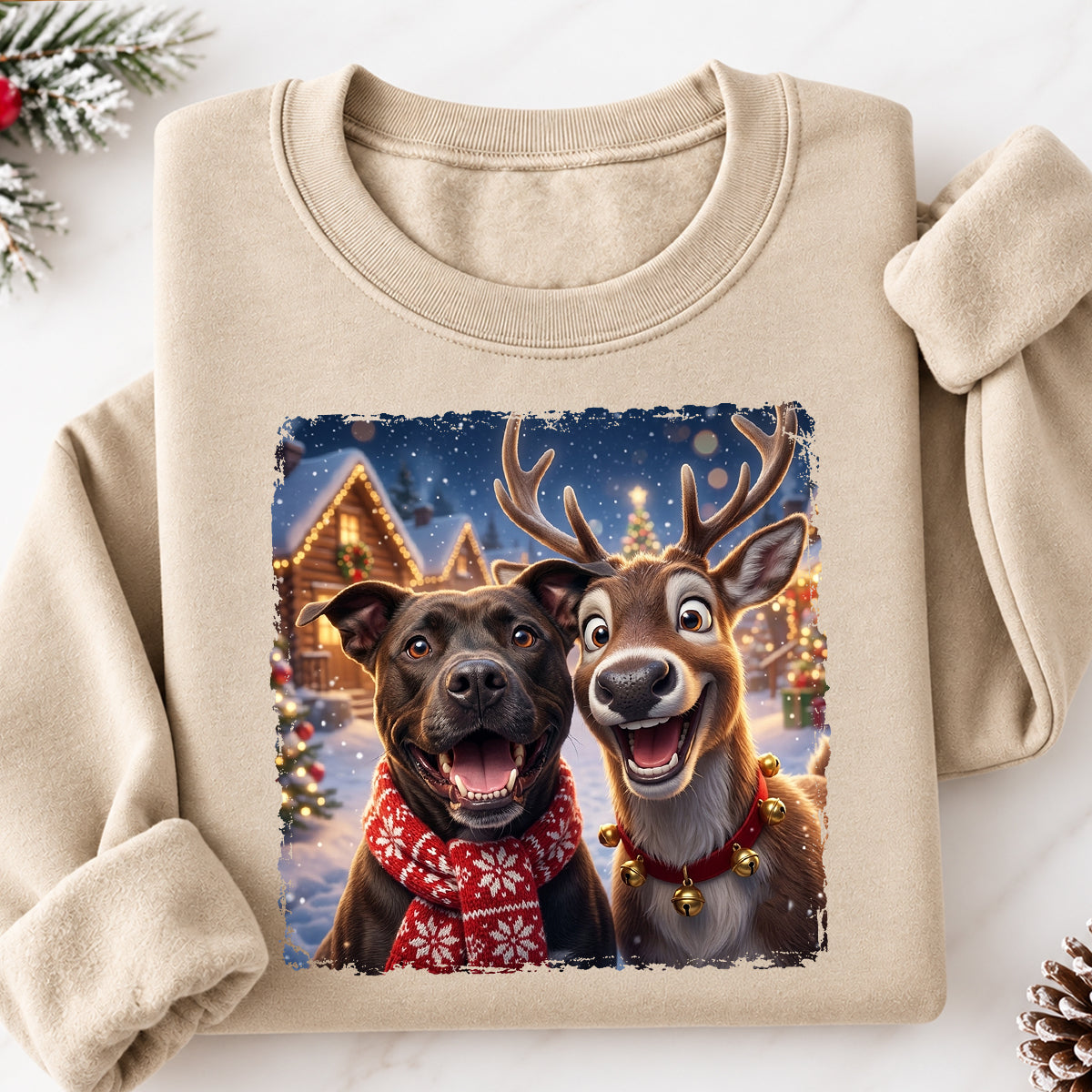 Dog Cat Selfie with Reindeer - Personalized Shirt - Funny Christmas Gift for Pet Lovers