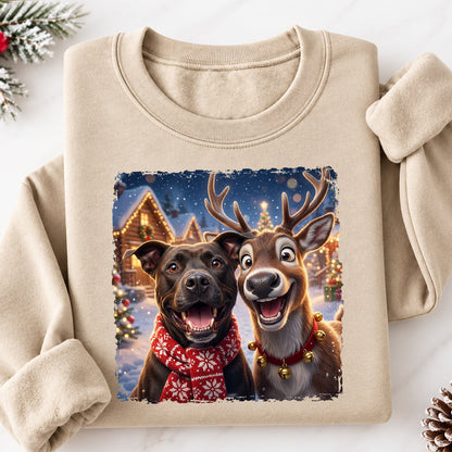 Dog Cat Selfie with Reindeer - Personalized Shirt - Funny Christmas Gift for Pet Lovers