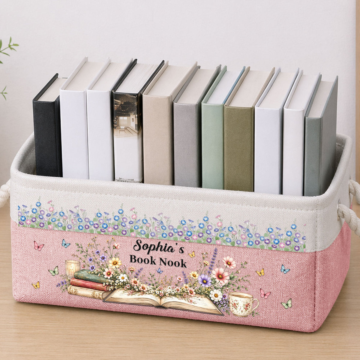 Custom Birth Flower For Reading Corner, Book Nook For Girls, Daughters - Personalized Storage Basket