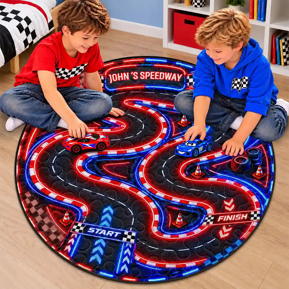 Birthday Gift For Kids Boys Toddler - Personalized Name Sign City Road Car Track Map Rug