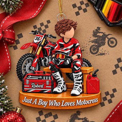 Personalized  Motocross Ornament Just A Boy Who Loves Motocross Custom Player Name & Number Christmas Ornament Gift for Motocross Lovers H2511 Trna