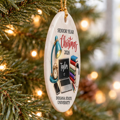 Senior Year Christmas Study Desk – Personalized Ceramic Ornament – Senior Keepsake Gift, High School or College Graduation Gifts