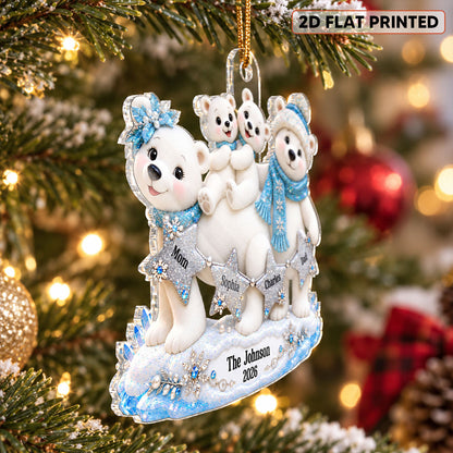 Cute Polar Bear Family 2D Flat - Personalized Acrylic Ornament - Christmas Family Keepsake