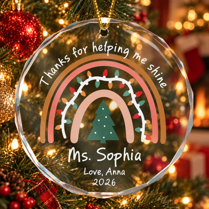 Rainbow Teacher Christmas Thank You Appreciation Gift - Personalized Ornament