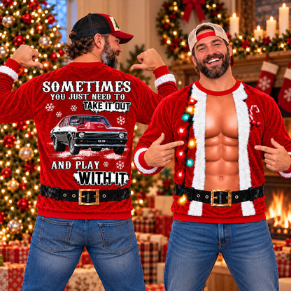 Take It Out & Play - Funny Muscle Santa - Custom Photo Car Christmas Sweatshirt - Gift For Car Lovers A2110