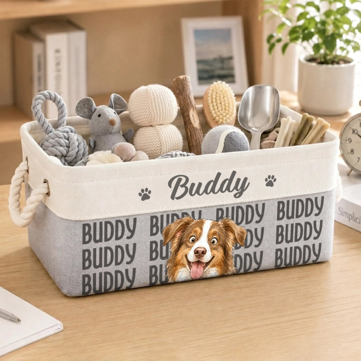 Personalized Photo Storage Basket - Gift For Pet Lovers - Love Comes With Paws