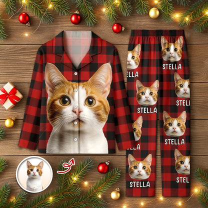 Custom Cat Photo Winter Pattern Pajamas Funny Gift For Cat Lovers CH07 896946