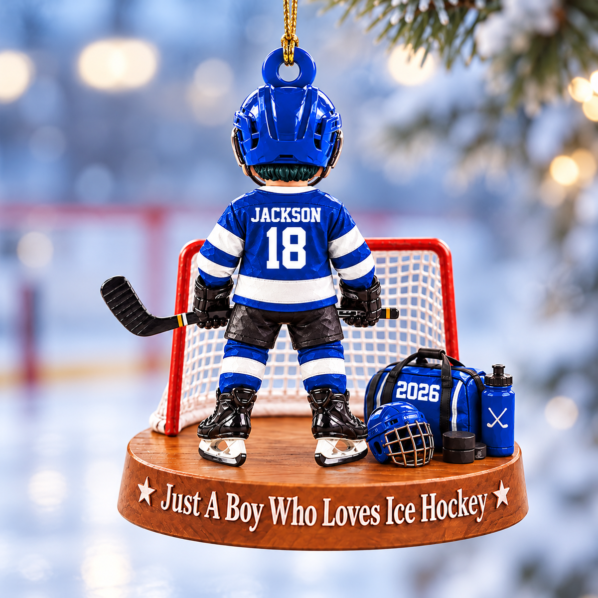 Custom Just A Boy Who Loves Ice Hockey Ornament, Christmas Tree Decoration, Hockey Gift L0411