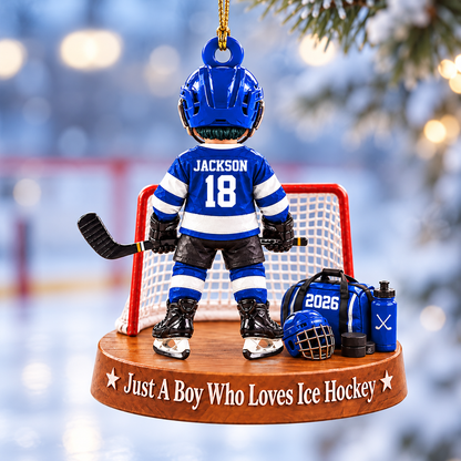 Custom Just A Boy Who Loves Ice Hockey Ornament, Christmas Tree Decoration, Hockey Gift L0411