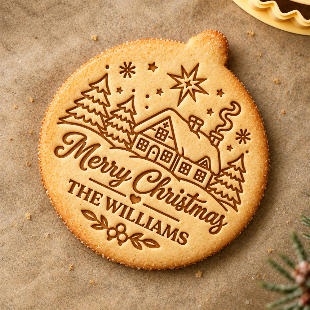 Custom Family Name Merry Christmas Cookie Stamp CH07 181108