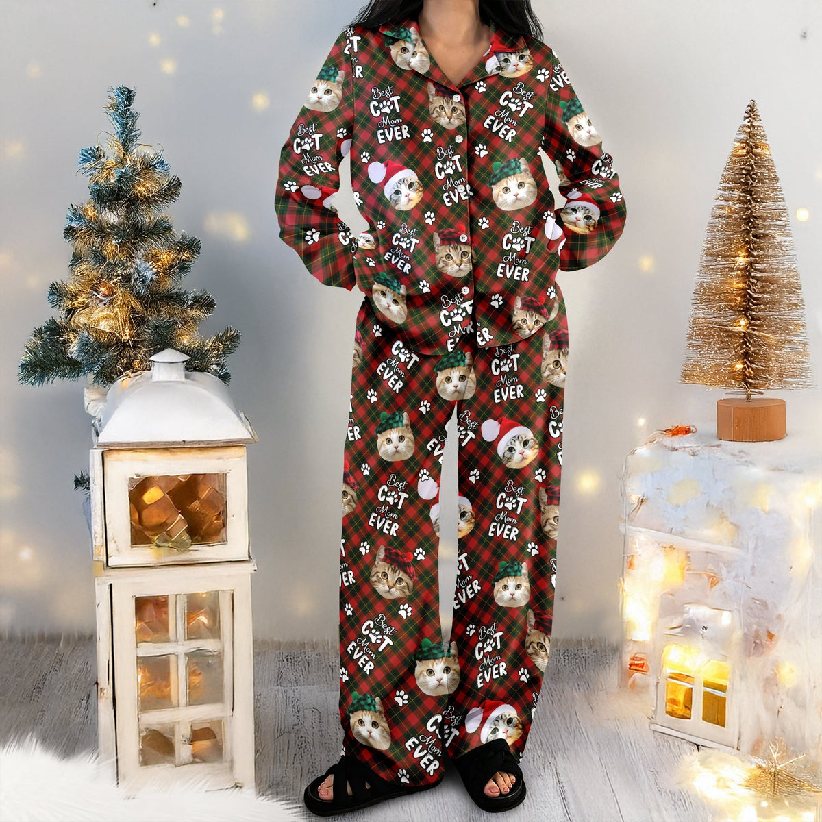 Custom Cat Face Cute Best Cat Dad Ever Christmas Pajamas LM32 895751