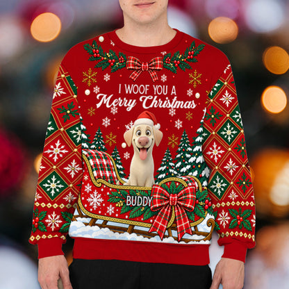 Custom Christmas Sweatshirt for Dog Mom, Dog Dad • We Woof You A Merry Christmas - Personalized All-Over-Print Sweatshirt